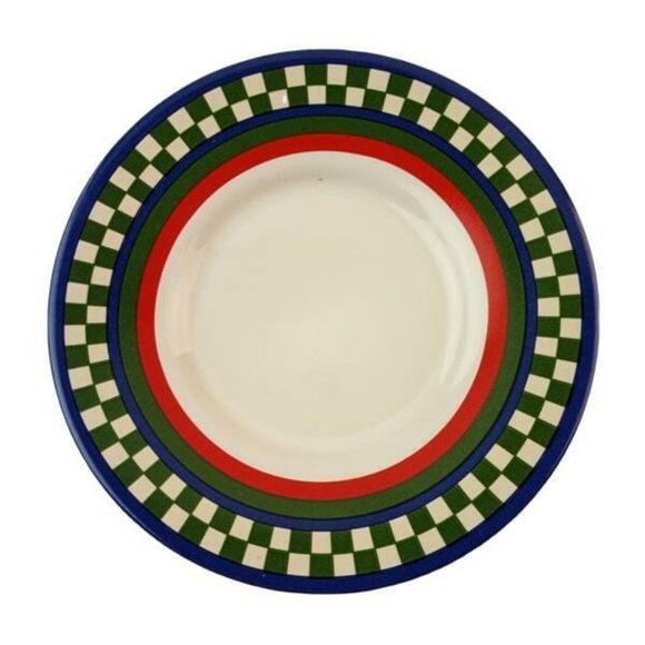 Ella's Rooster Bob Timberlake 2.5" Flat Cup & Saucer Set of 4 Checkered Rim - Picture 9 of 11